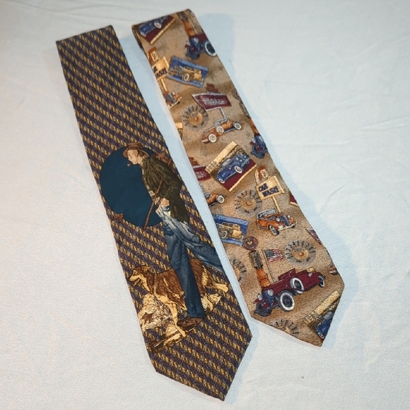 Men's Tie Set, Saturday Evening Post And Vintage Cars, Beautiful Mens Ties .. - Picture 1 of 15